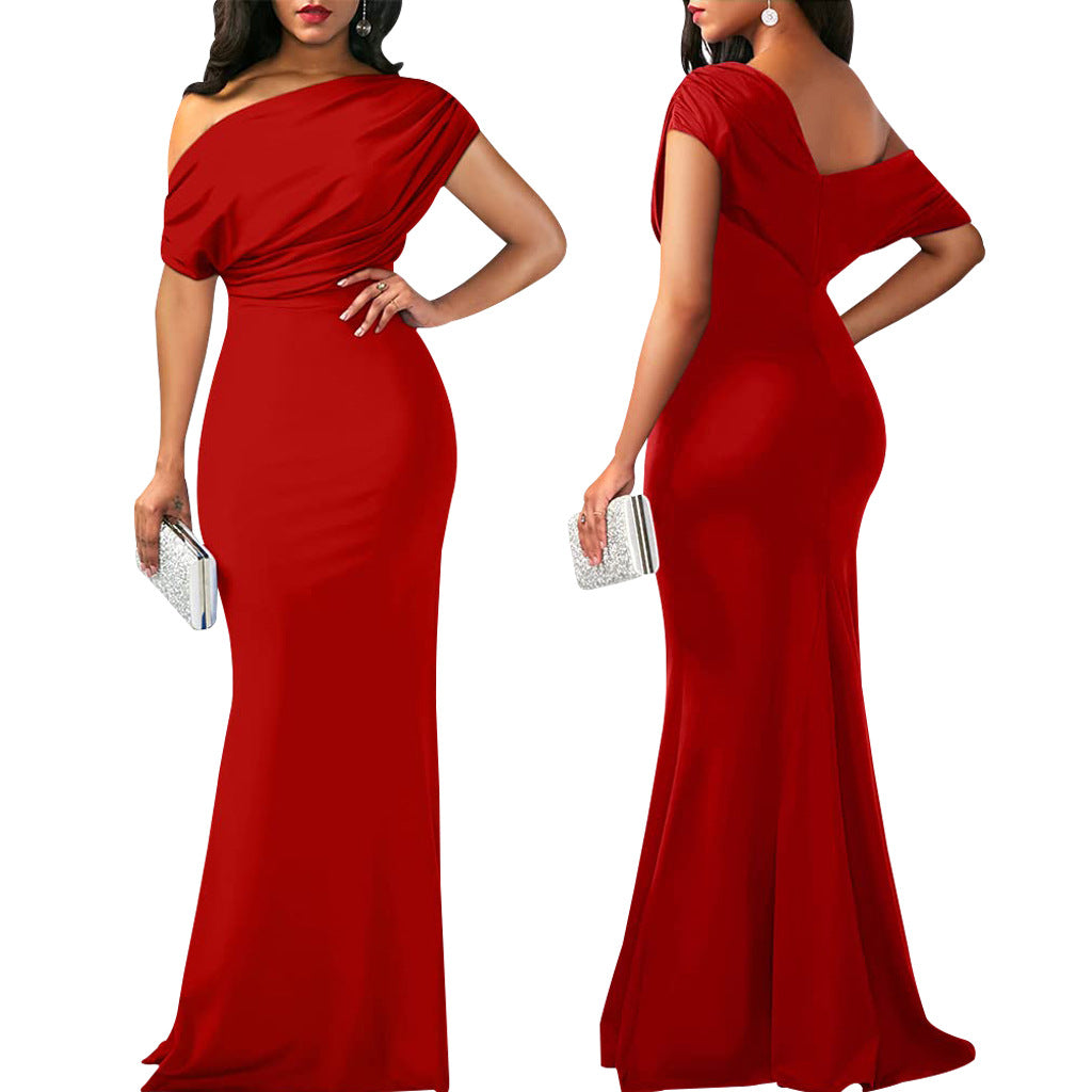 Elegant 2024 spring women's sleeveless off-shoulder long formal party dress by Trenches of Mariana, with a fitted silhouette.