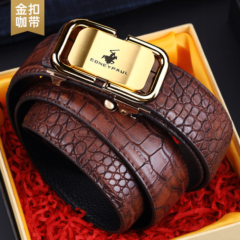 Men's Belt Genuine Leather Crocodile Pattern,Automatic Buckle