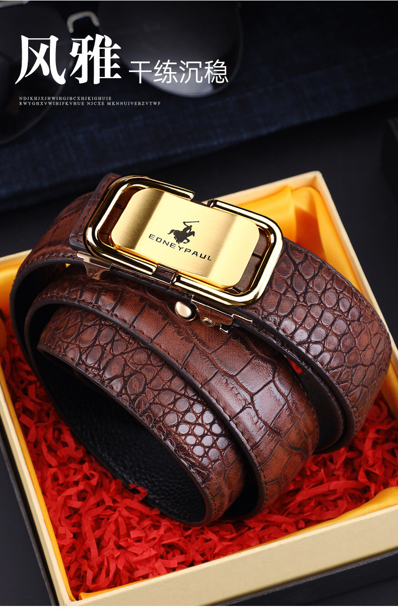 Men's Belt Genuine Leather Crocodile Pattern,Automatic Buckle