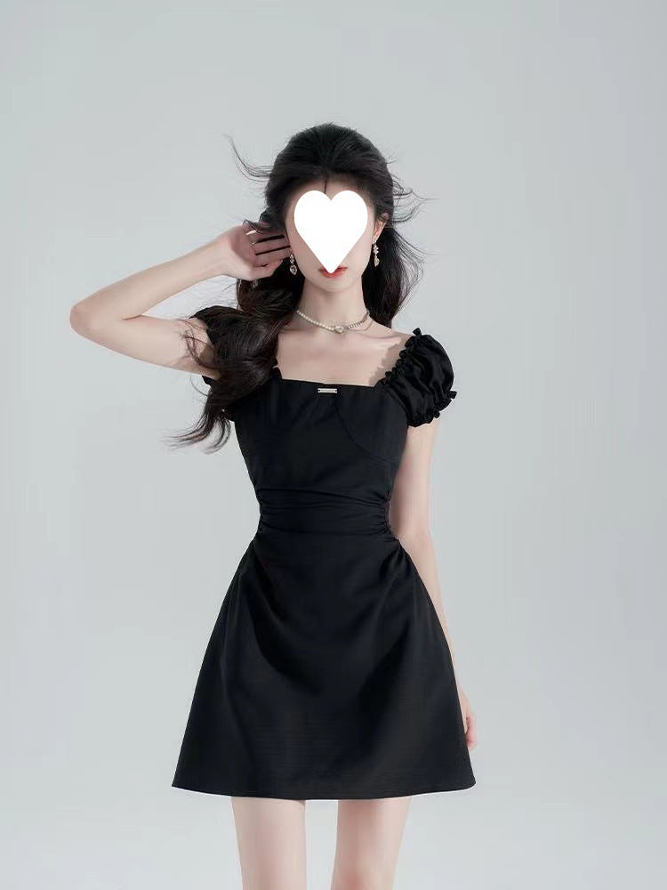 FRENCH HEPBURN STYLE; ￼Waist-Cinching Slimming Square-Neck Dress