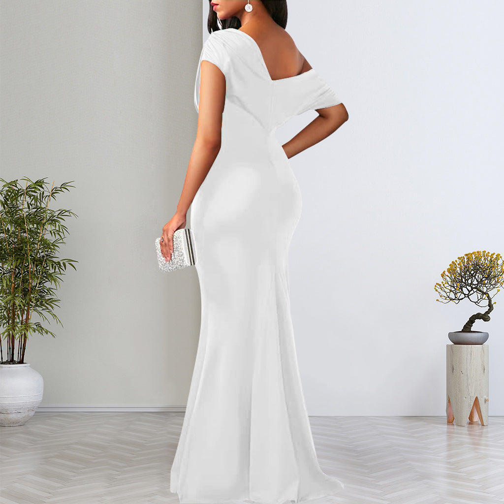 Elegant 2024 spring women's sleeveless off-shoulder long formal party dress by Trenches of Mariana, featuring a fitted silhouette.