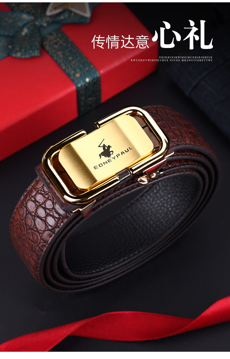 Men's Belt Genuine Leather Crocodile Pattern,Automatic Buckle