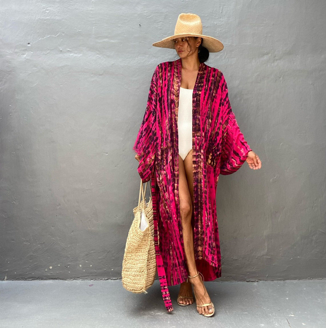 Trenches of Mariana women's rayon tie-dye beach cover-up with sun protection, loose fit, perfect for vacation and swimwear.