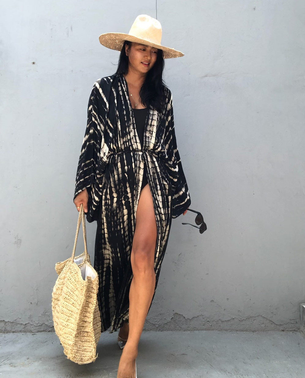 Trenches of Mariana rayon tie-dye beach cover-up for women, lightweight sun protection, loose fit for vacation and swimwear.