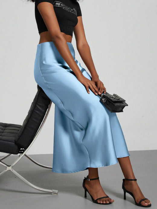 Elegant Satin Midi Skirt Slimming and Flowy
