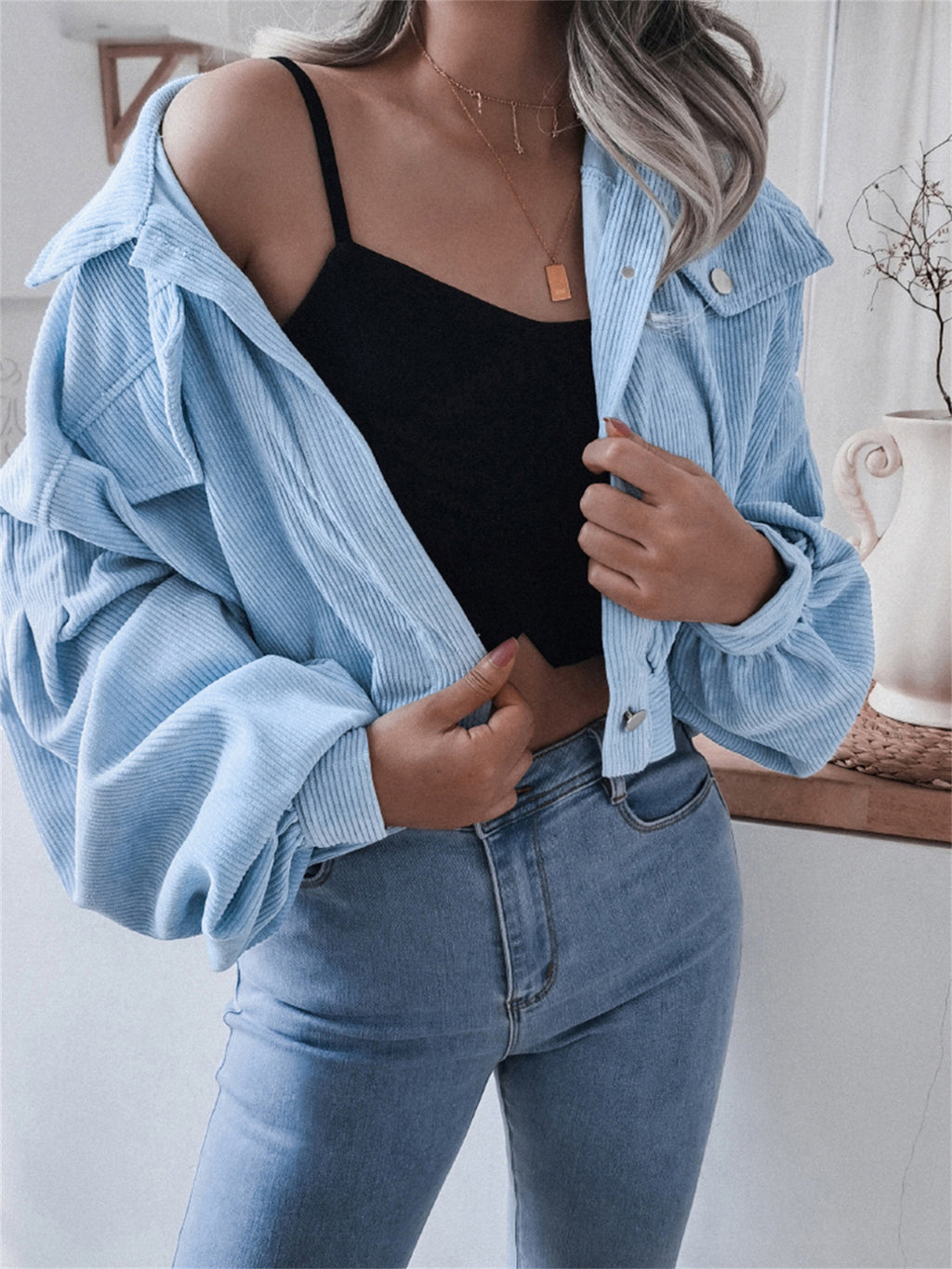Ins Style Autumn and Winter European and American Lantern Long-Sleeved Corduroy Casual Short Outwear Jacket Amazon Hot Cross-Border Women's Clothing by Trenches of Mariana