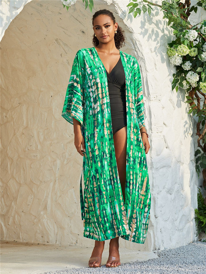 Trenches of Mariana women's rayon tie-dye beach cover-up with sun protection, loose fit, perfect for vacation over bikinis.