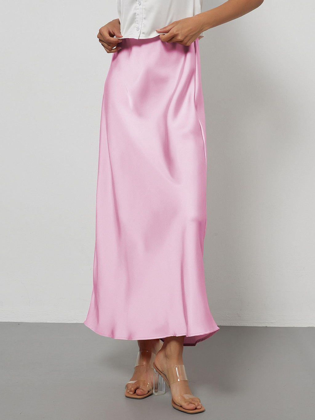 Elegant Satin Midi Skirt Slimming and Flowy