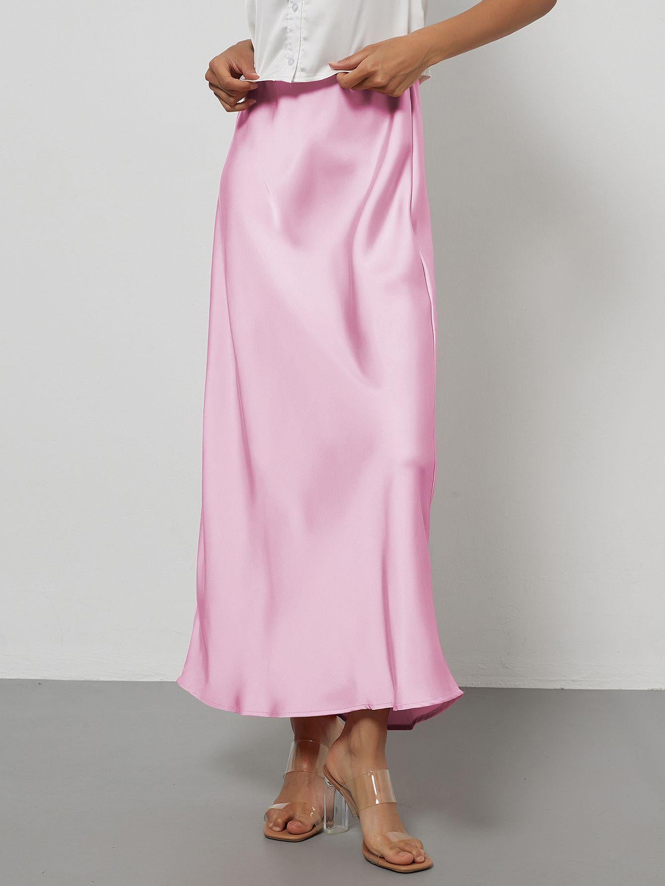 Elegant Satin Midi Skirt Slimming and Flowy