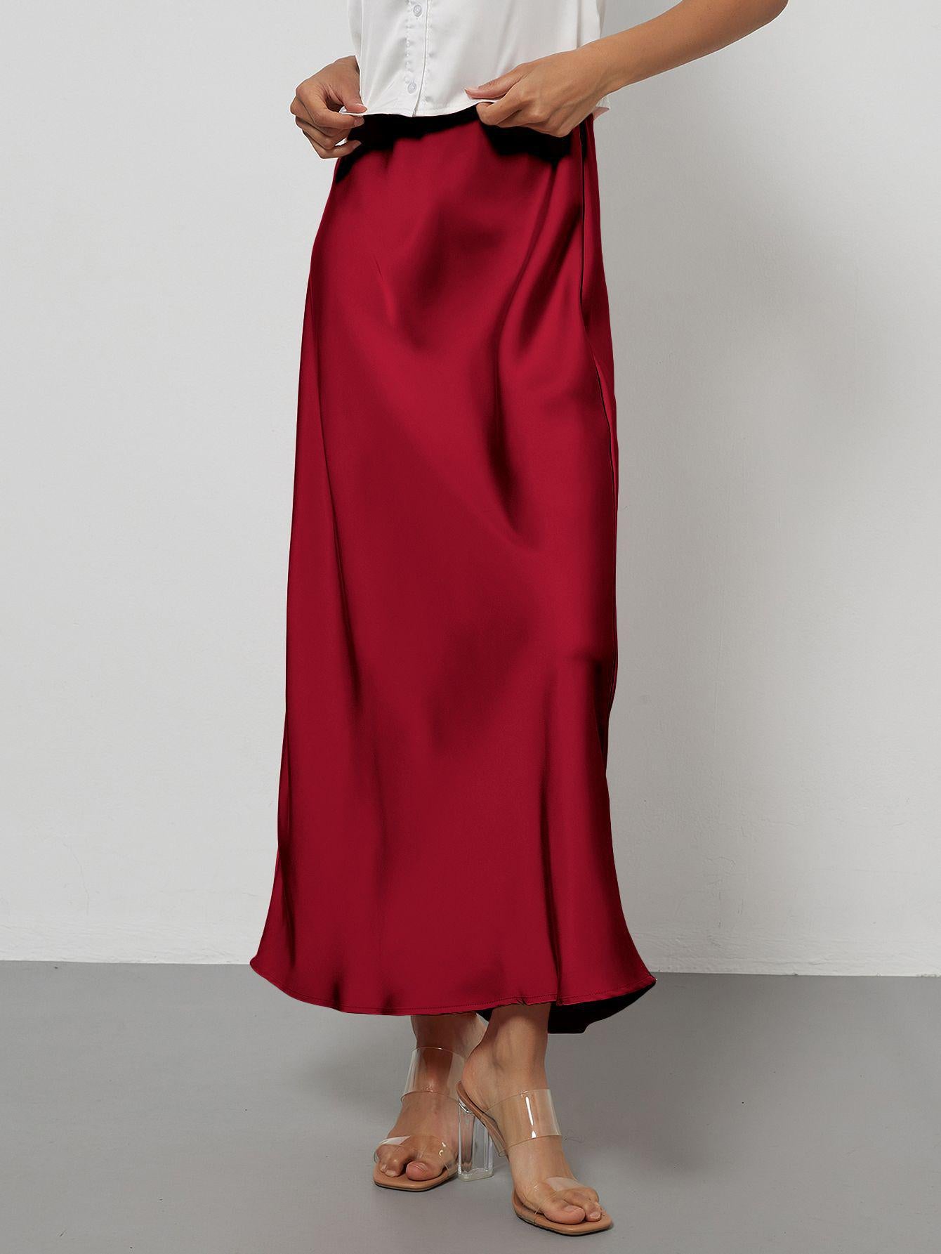 Elegant Satin Midi Skirt Slimming and Flowy