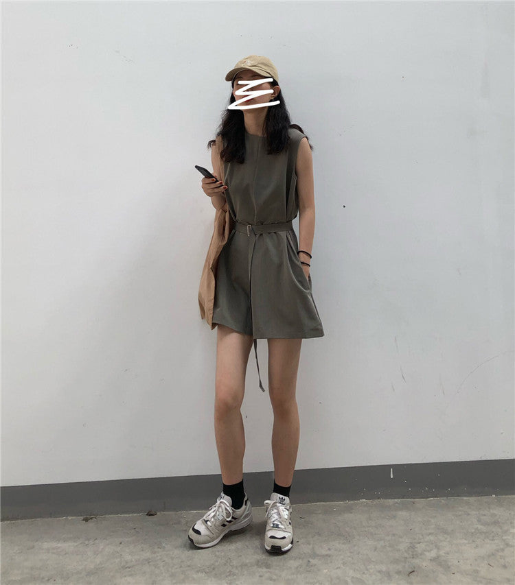 Casual female streetwear jumpsuit by Trenches of Mariana, loose two-piece Hong Kong style sportswear for students and casual wear.