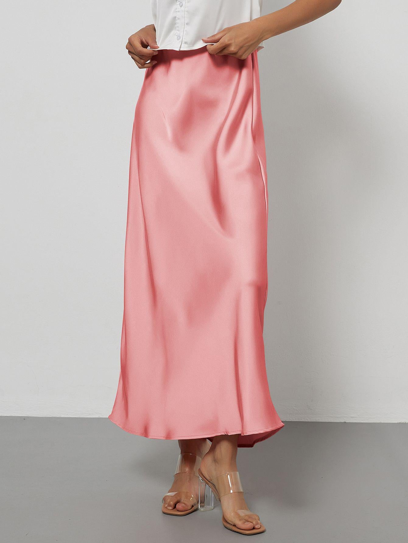 Elegant Satin Midi Skirt Slimming and Flowy