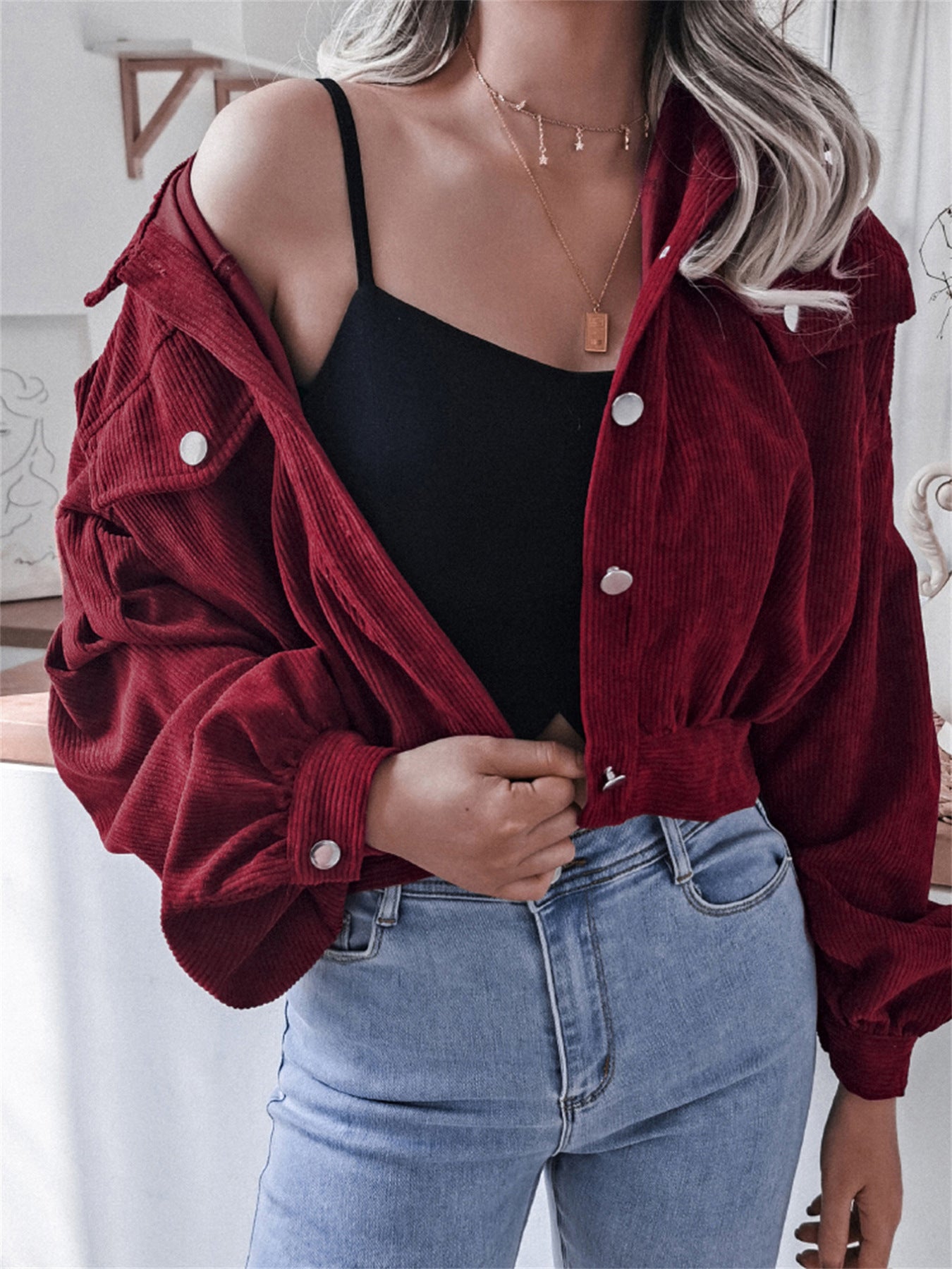 Ins Style Autumn and Winter European and American Lantern Long-Sleeved Corduroy Casual Short Outwear Jacket Amazon Hot Cross-Border Women's Clothing by Trenches of Mariana