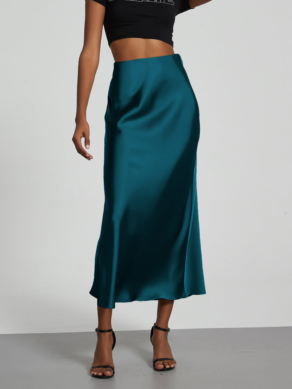 Elegant Satin Midi Skirt Slimming and Flowy