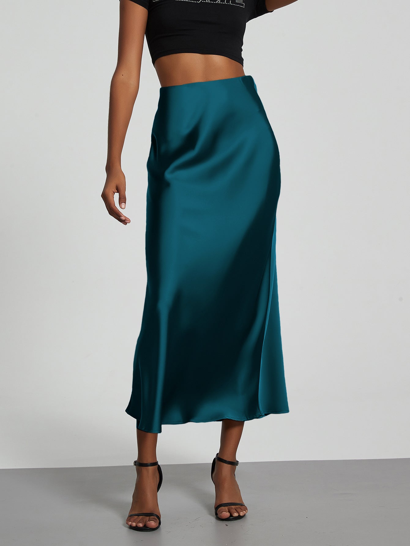 Elegant Satin Midi Skirt Slimming and Flowy