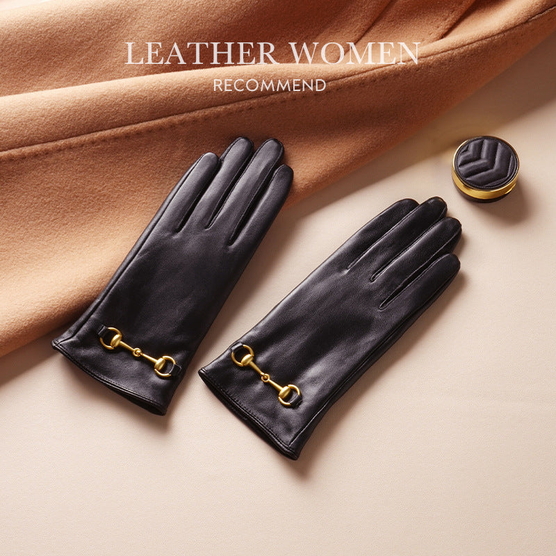 Women's Lambskin Gloves Autumn and Winter fleece-lined Thickened Driving Cycling Cold-proof Warm Touch Screen Hardware Top Layer Sheepskin by Trenches of Mariana