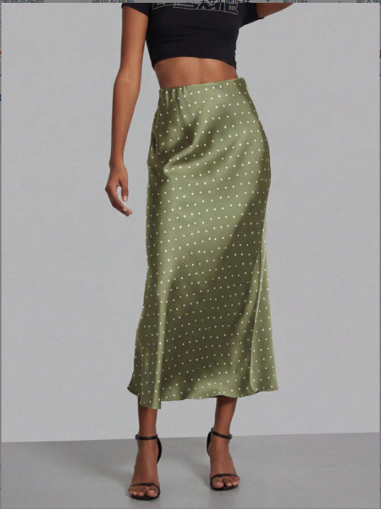 Elegant Satin Midi Skirt Slimming and Flowy