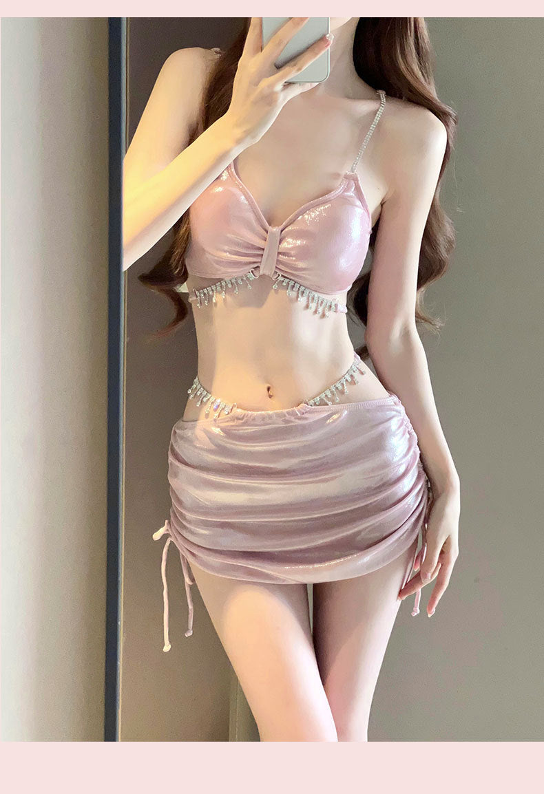 Trenches of Mariana 2025 bikini swimsuit set featuring a three-piece high-end rhinestone seaside resort design with a split style.