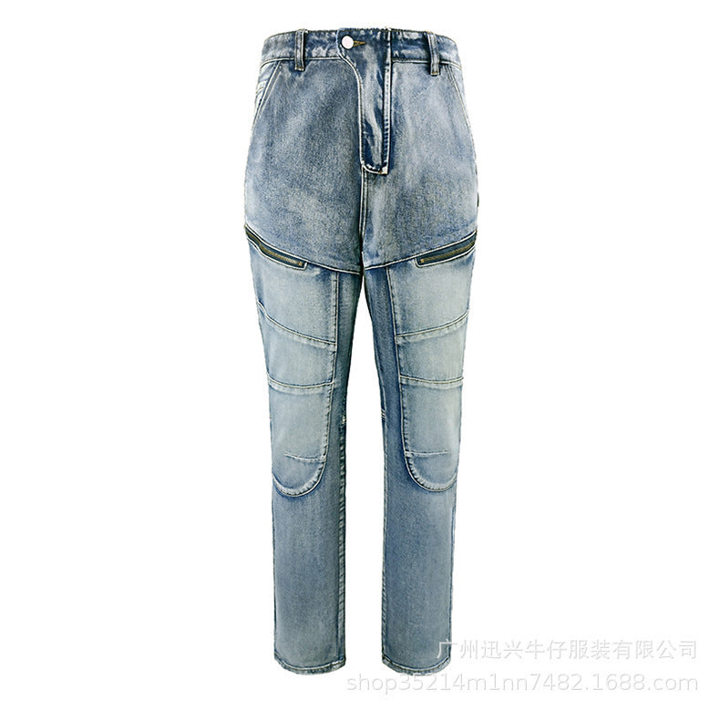 Trenches of Mariana motorcycle riding pants with double zippers, Kevlar lining, slim fit, designed for four-season safety and comfort.