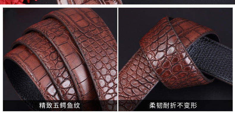 Men's Belt Genuine Leather Crocodile Pattern,Automatic Buckle