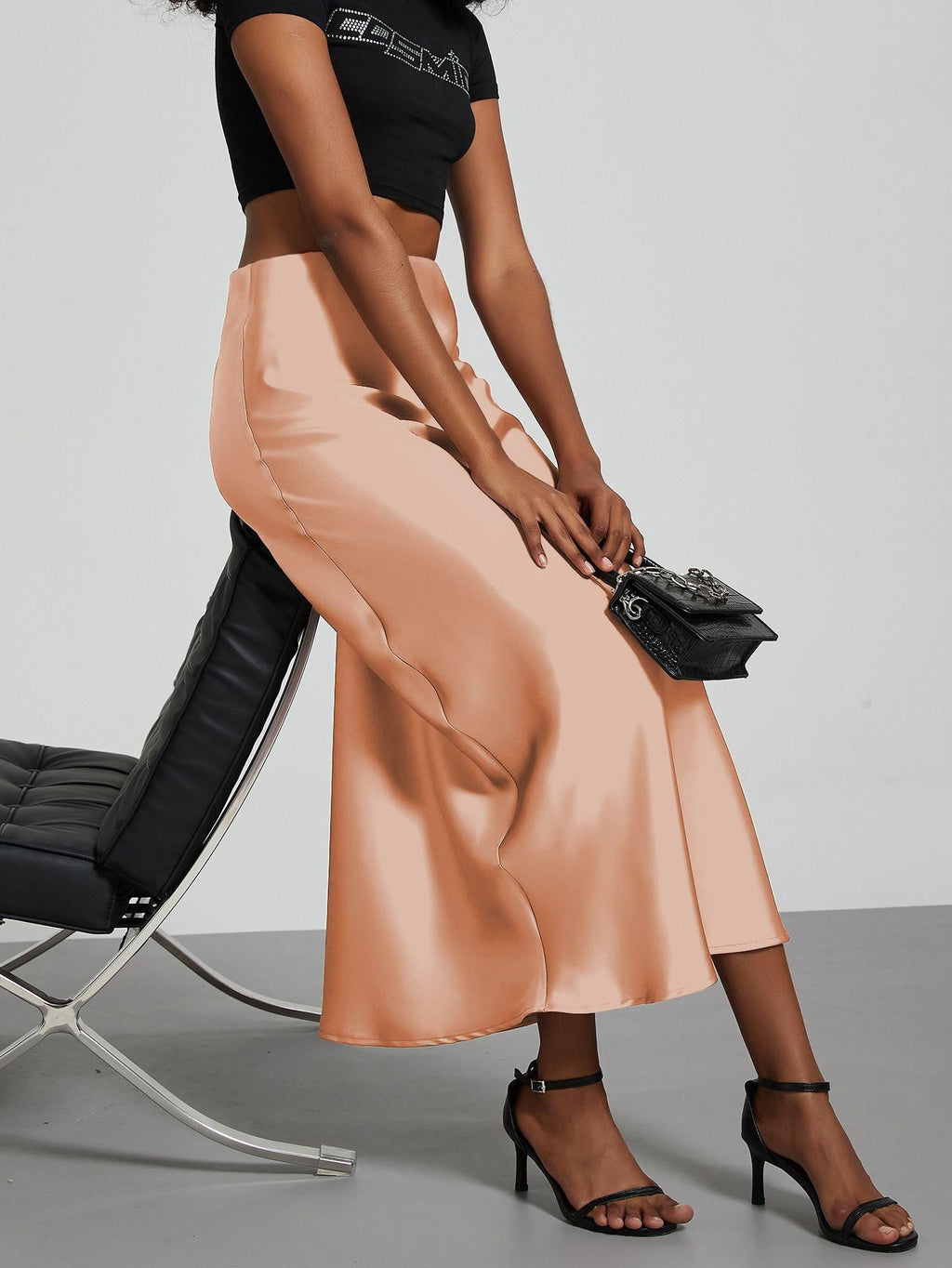 Elegant Satin Midi Skirt Slimming and Flowy