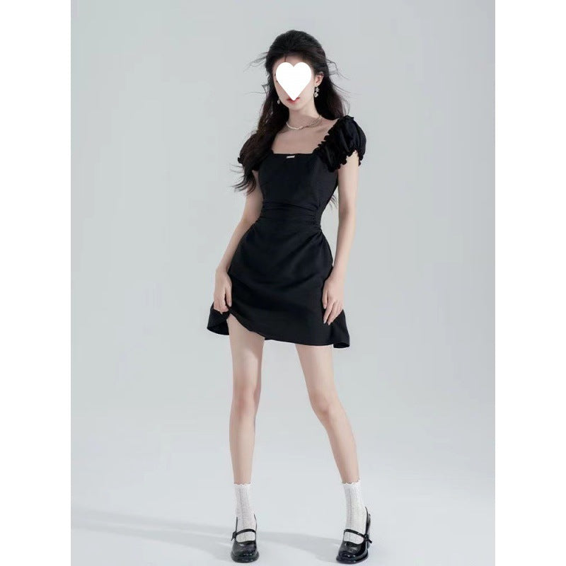 FRENCH HEPBURN STYLE; ￼Waist-Cinching Slimming Square-Neck Dress