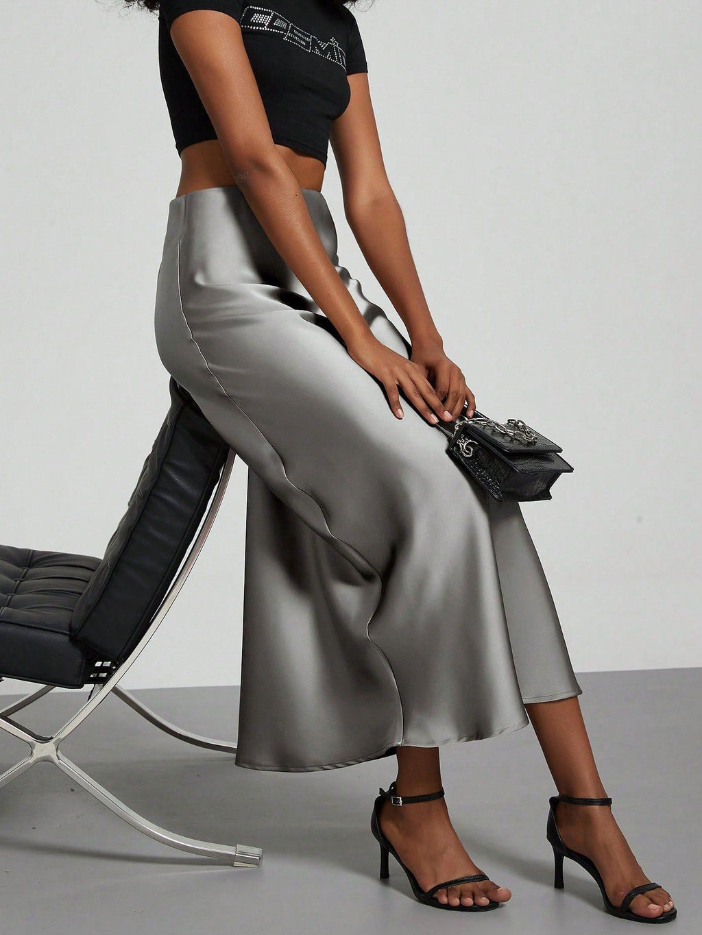 Elegant Satin Midi Skirt Slimming and Flowy