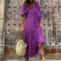 Plus-Size Women's Loose-Fitting Bohemian Round-Neck Lantern-Sleeve Sweet Girl Dress