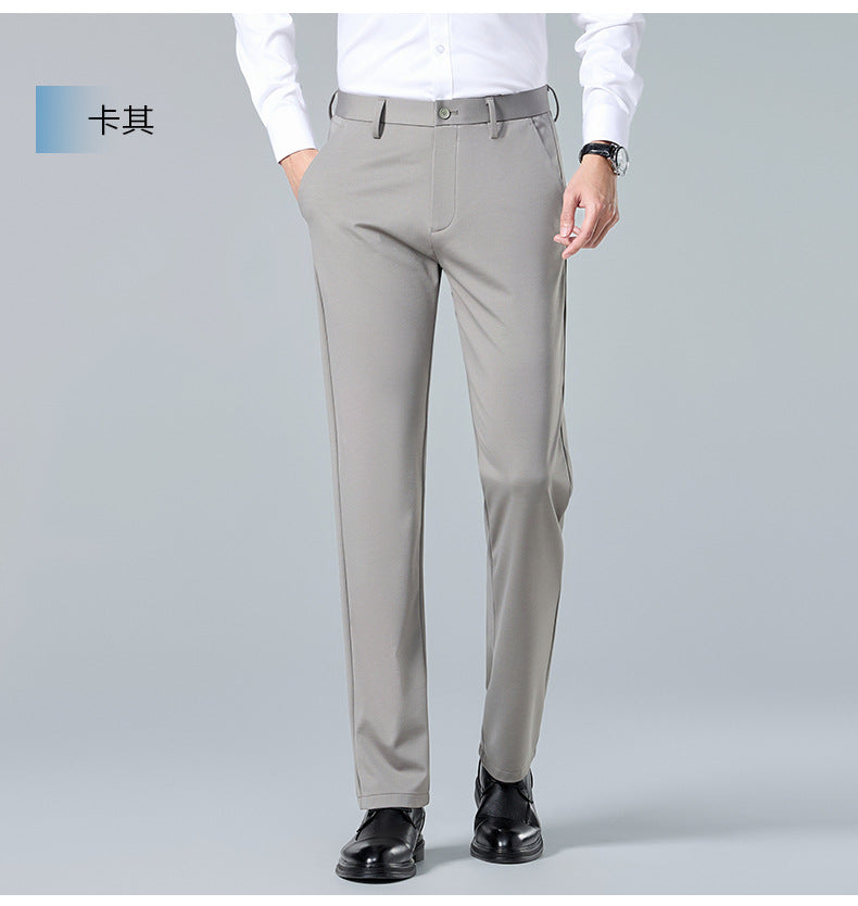 Men's casual trousers by Trenches of Mariana, made with mulberry silk, featuring straight-leg style and wrinkle-free summer design.