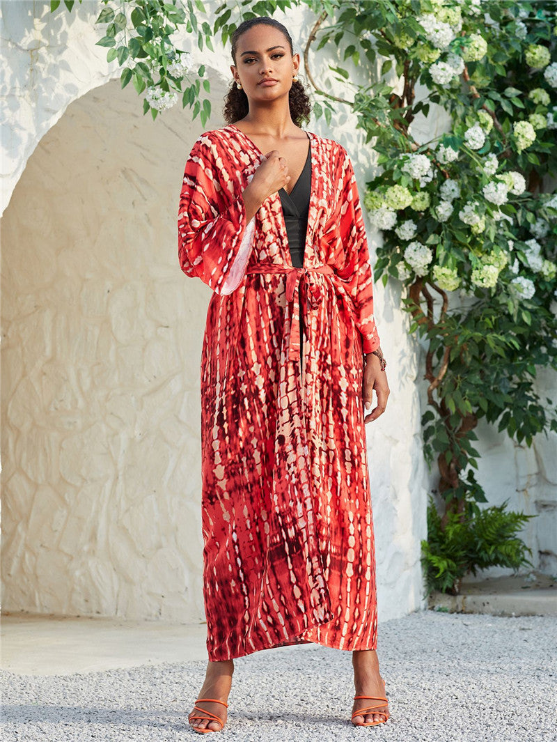 Women's Rayon Tie-Dye Beach Cover-Up by Trenches of Mariana, loose fit, sun protection, perfect for vacation over swimsuits