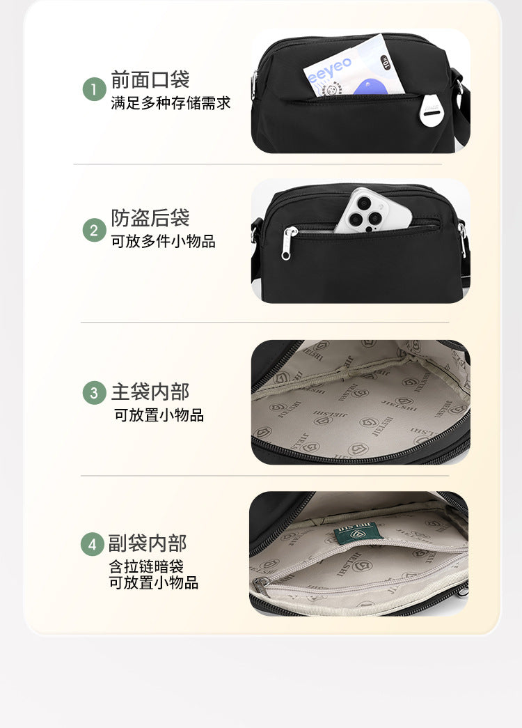 Lightweight nylon water-repellent crossbody bag by Trenches of Mariana, casual women's shoulder bag with stylish, versatile design.