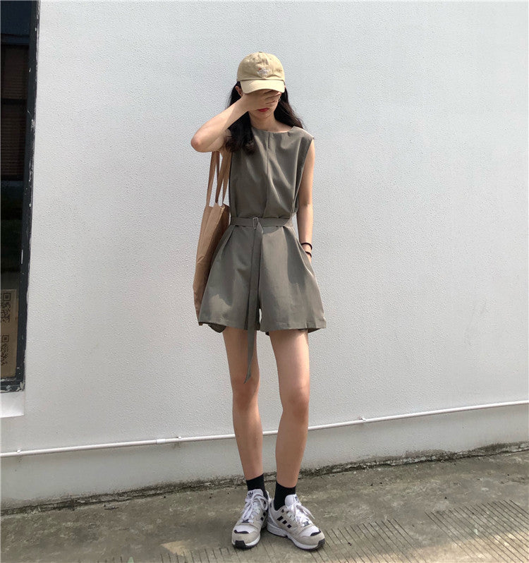 Casual streetwear jumpsuit for women by Trenches of Mariana, loose fit, two-piece Hong Kong style sportswear for students and internet celebrities