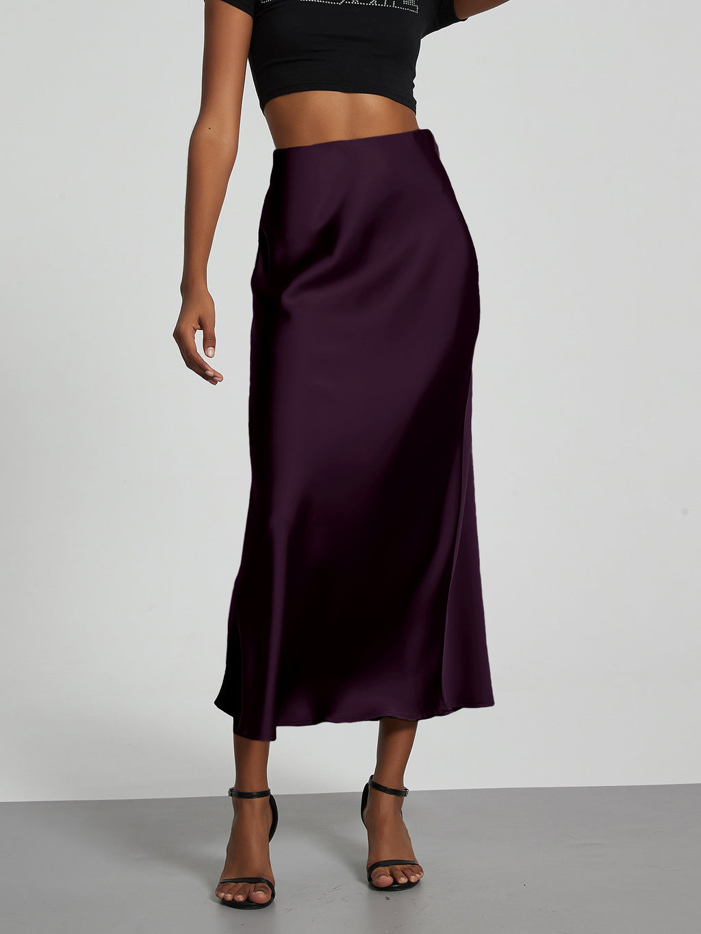 Elegant Satin Midi Skirt Slimming and Flowy