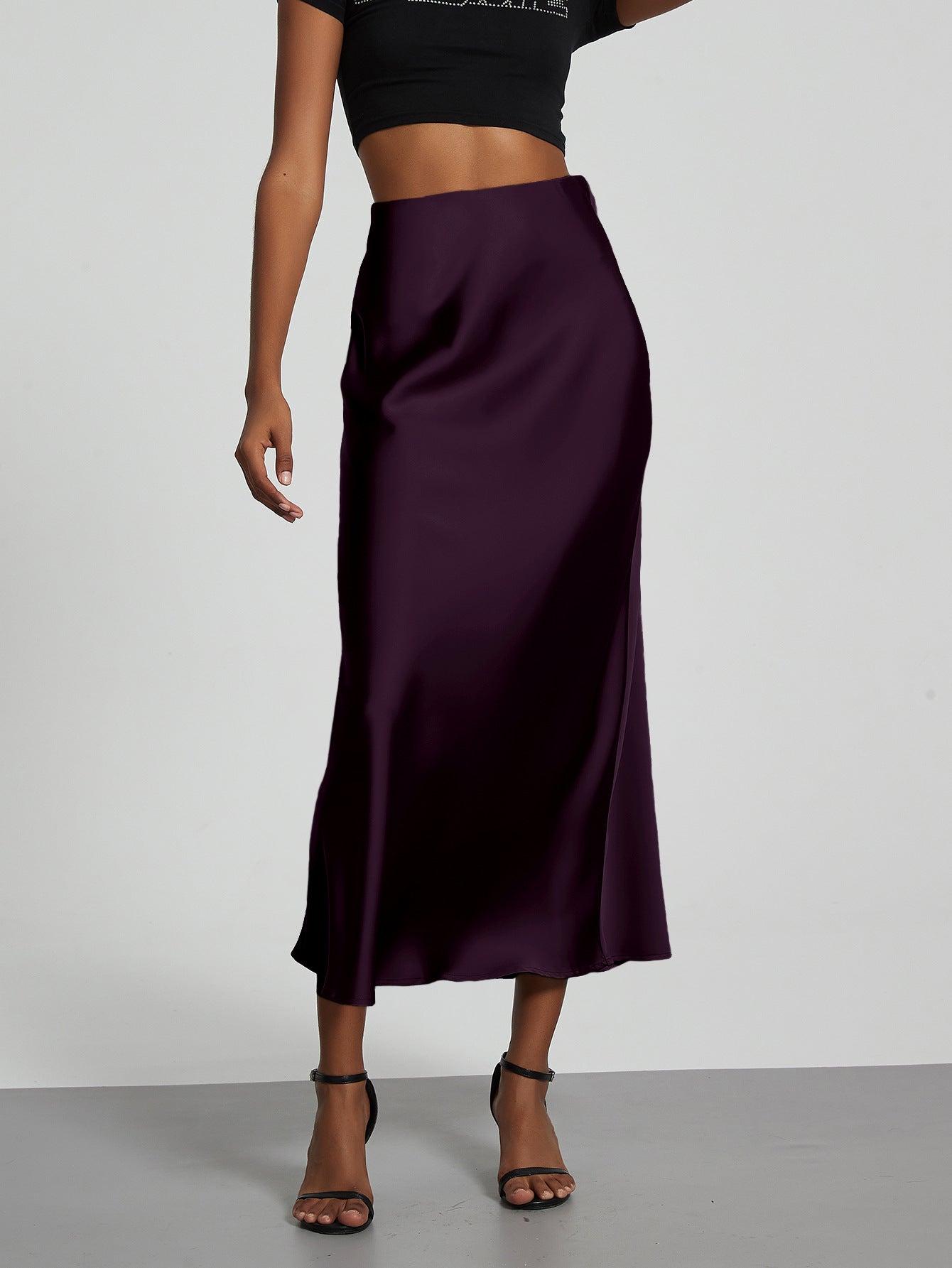 Elegant Satin Midi Skirt Slimming and Flowy