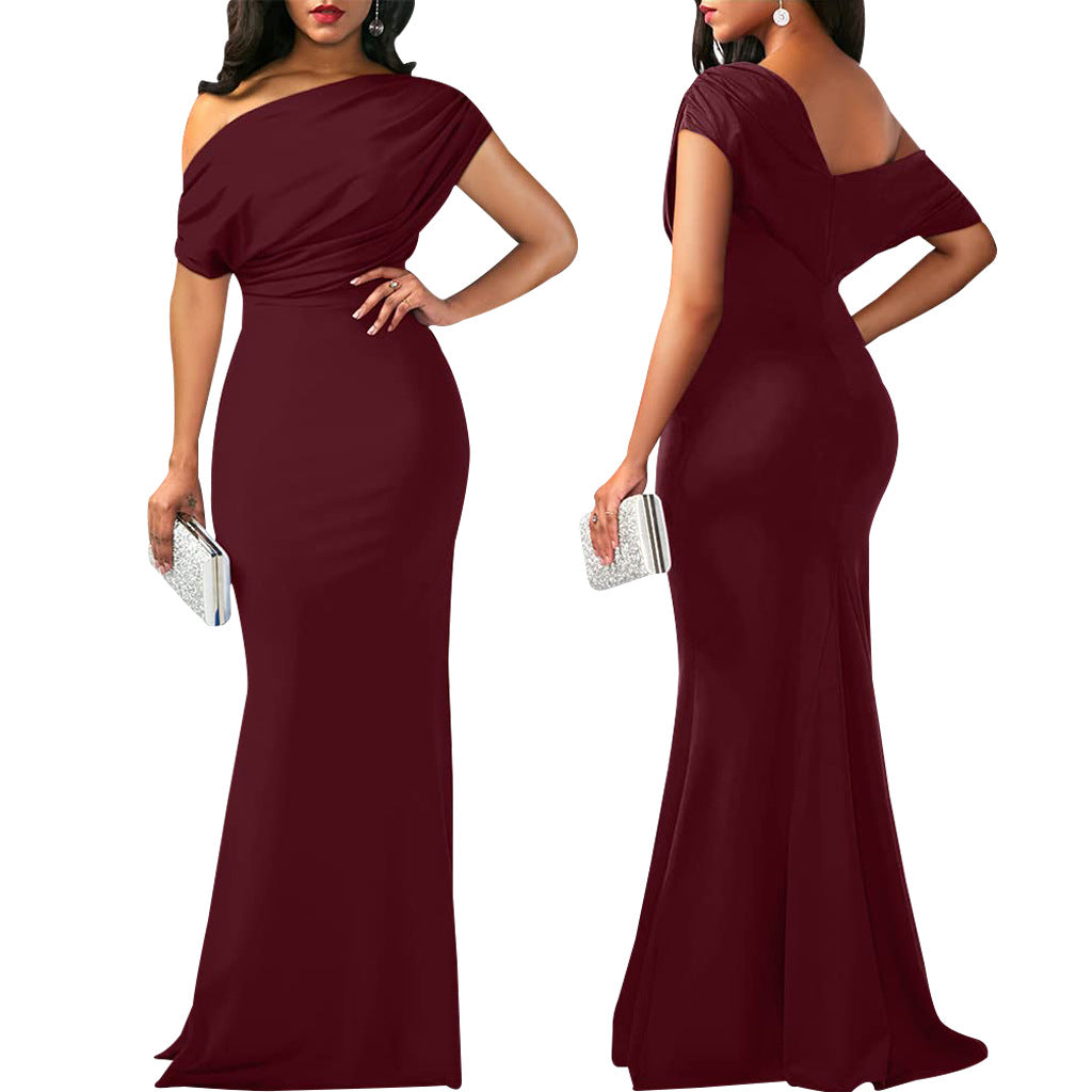 Elegant 2024 spring women's sleeveless off-shoulder long formal party dress by Trenches of Mariana, fitted and stylish for special occasions.