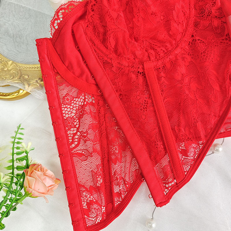 European and American style sexy lace mesh long-sleeved T-shirt with square collar, slim fit, from Trenches of Mariana.