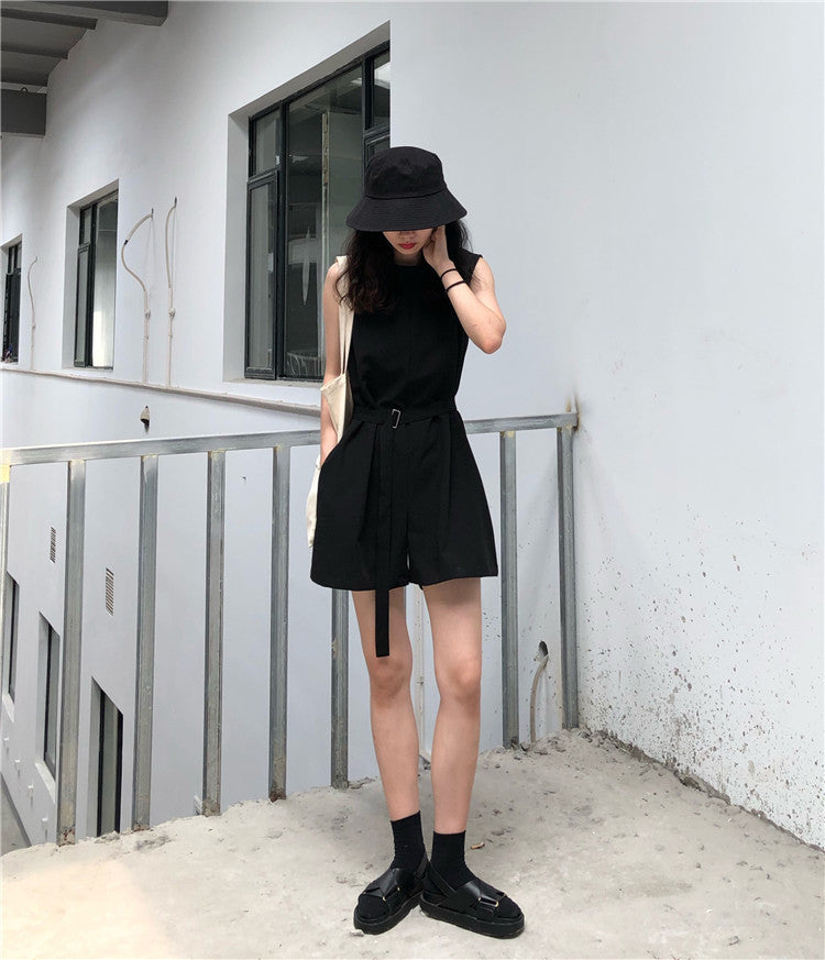 Trenches of Mariana female casual sportswear jumpsuit, loose two-piece streetwear outfit with Hong Kong style for students and internet celebrities