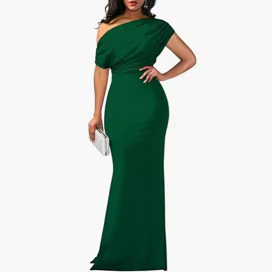 Elegant 2024 spring women's sleeveless off-shoulder long formal party dress by Trenches of Mariana, shown in a sleek black design.