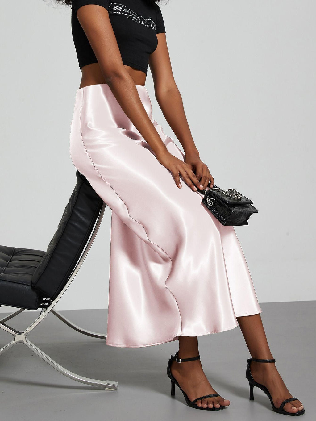 Elegant Satin Midi Skirt Slimming and Flowy