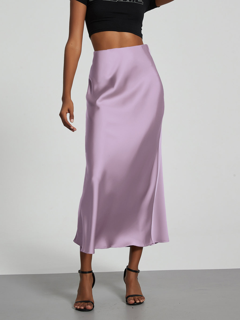 Elegant Satin Midi Skirt Slimming and Flowy