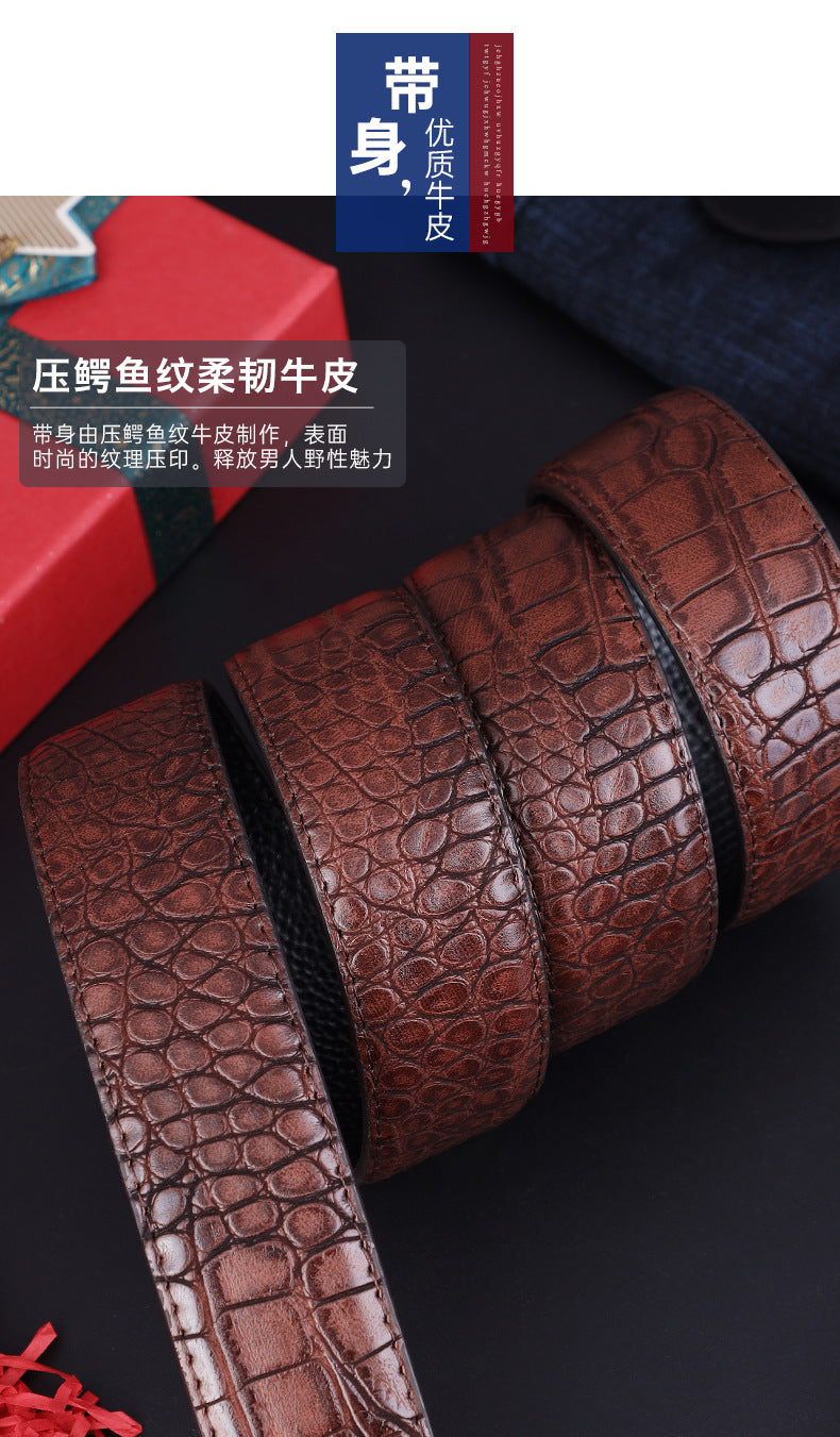 Men's Belt Genuine Leather Crocodile Pattern,Automatic Buckle