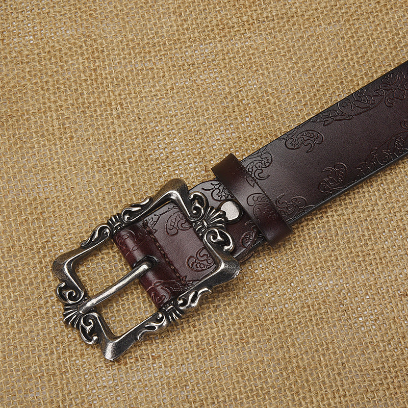 Cross-border European and American Women's Retro Belt Embossed Pattern Pin Buckle Belt Women's Ins Style All-match Simple Casual Pants Belt by Trenches of Mariana