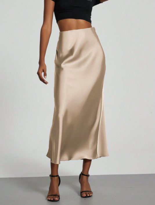 Elegant Satin Midi Skirt Slimming and Flowy