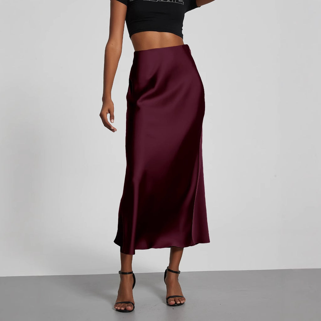 Elegant Satin Midi Skirt Slimming and Flowy