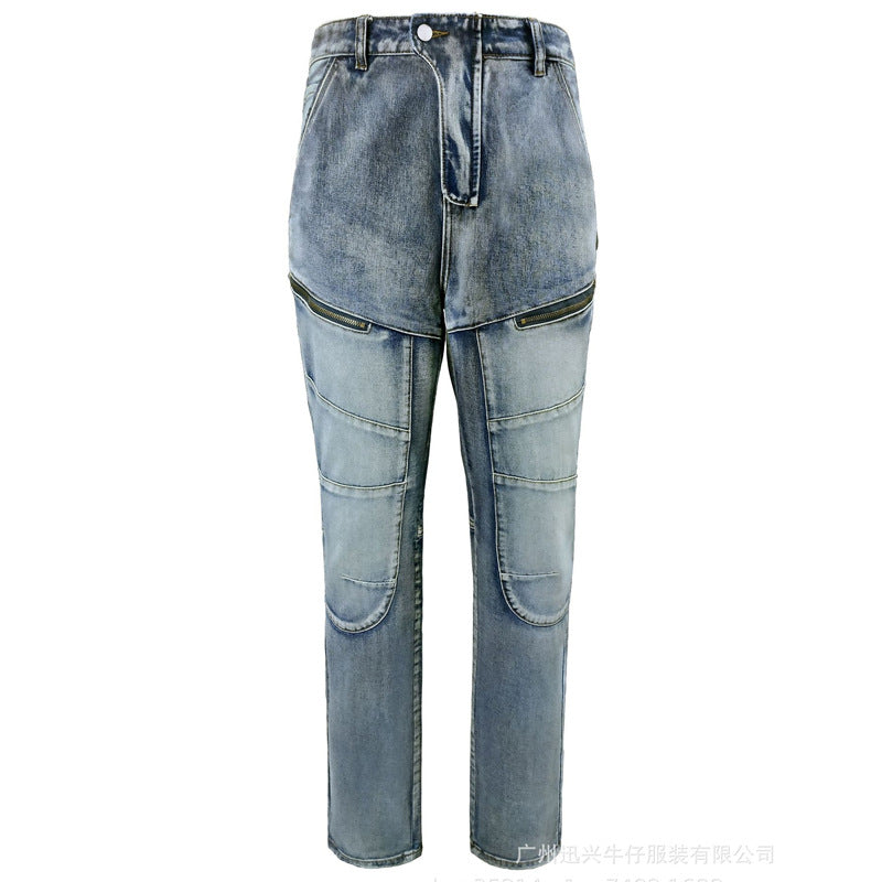 Trenches of Mariana men's motorcycle riding pants with double zipper, Kevlar lining, slim fit, four-season, anti-fall design