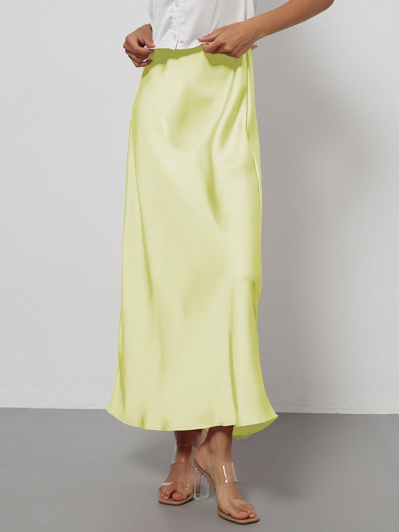 Elegant Satin Midi Skirt Slimming and Flowy