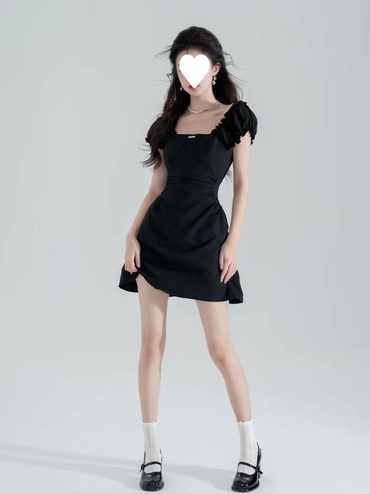 FRENCH HEPBURN STYLE; ￼Waist-Cinching Slimming Square-Neck Dress