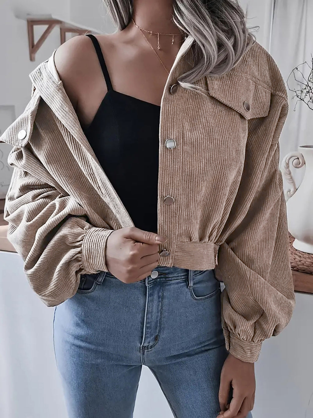 Ins Style Autumn and Winter European and American Lantern Long-Sleeved Corduroy Casual Short Outwear Jacket Amazon Hot Cross-Border Women's Clothing by Trenches of Mariana