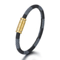 Cross-Border E-Commerce European and American Titanium Steel Lettering Old Pattern Cowhide Rope Bracelet Stainless Steel Magnetic Buckle Male and Female Couple Bracelet by Trenches of Mariana