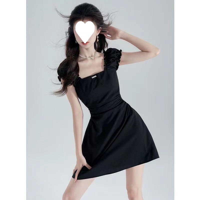 FRENCH HEPBURN STYLE; ￼Waist-Cinching Slimming Square-Neck Dress